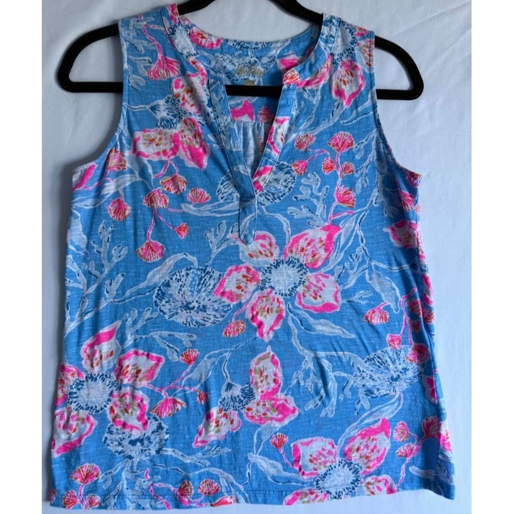 Lily Pulitzer Top Women Size XS Multicolor Floral  V Neck  Sleeveless 100%Cotton